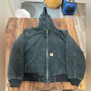 Vintage Carhartt Distressed Faded Quilted Lined Hooded Coat L J140 USA Made